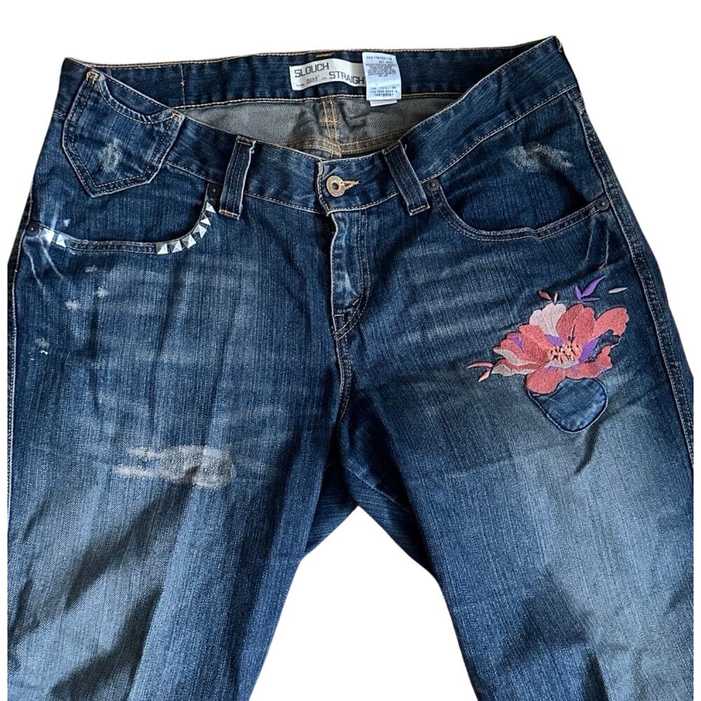 LEVIS 504 women's Jeans distressed Graphic slouch straight - SIZE 16